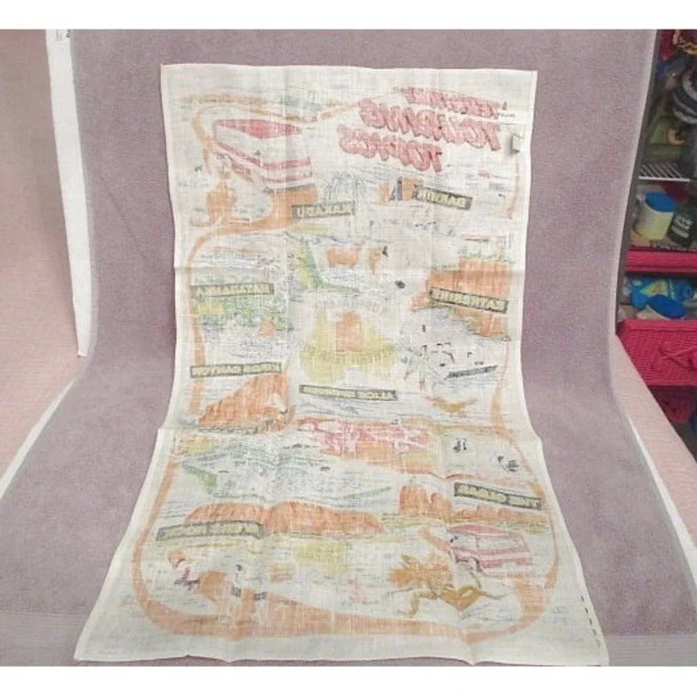 Vtg Australia Linen Souvenir Tea Towel Kangaroo Wildlife Joey Scenic Travel 31